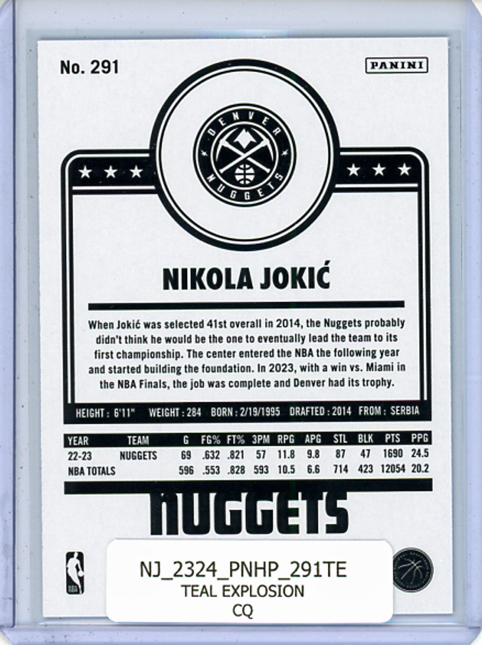 Nikola Jokic 2023-24 Hoops #291 Tribute Teal Explosion (CQ)