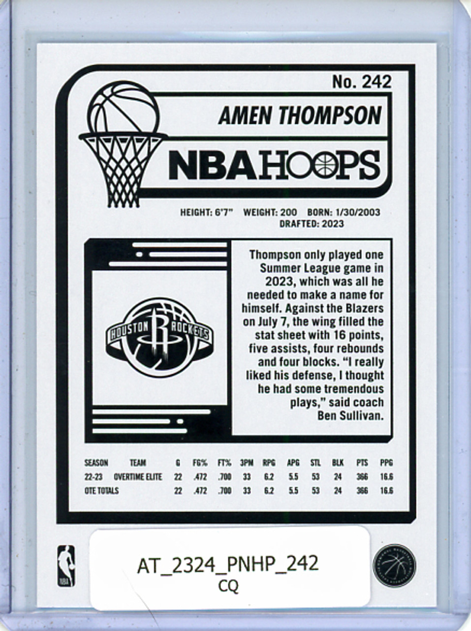 Amen Thompson 2023-24 Hoops #242 (CQ)