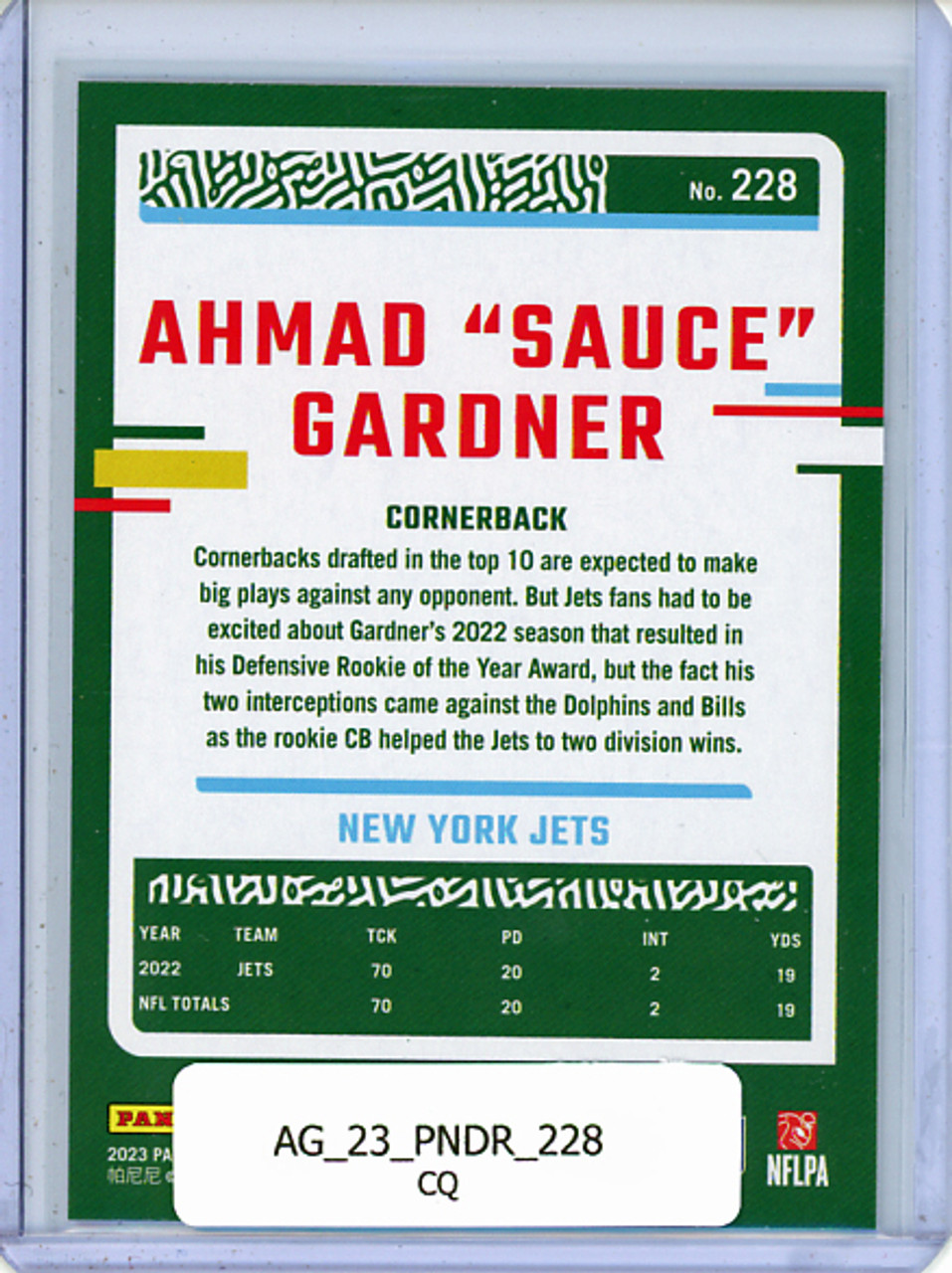 Ahmad "Sauce" Gardner 2023 Donruss #228 (CQ)