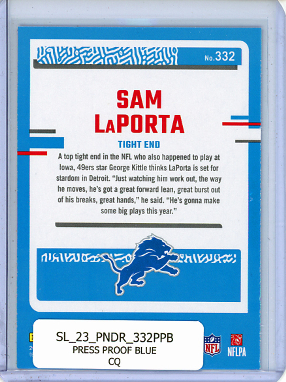 Sam LaPorta 2023 Donruss #332 Press Proof Blue (CQ)