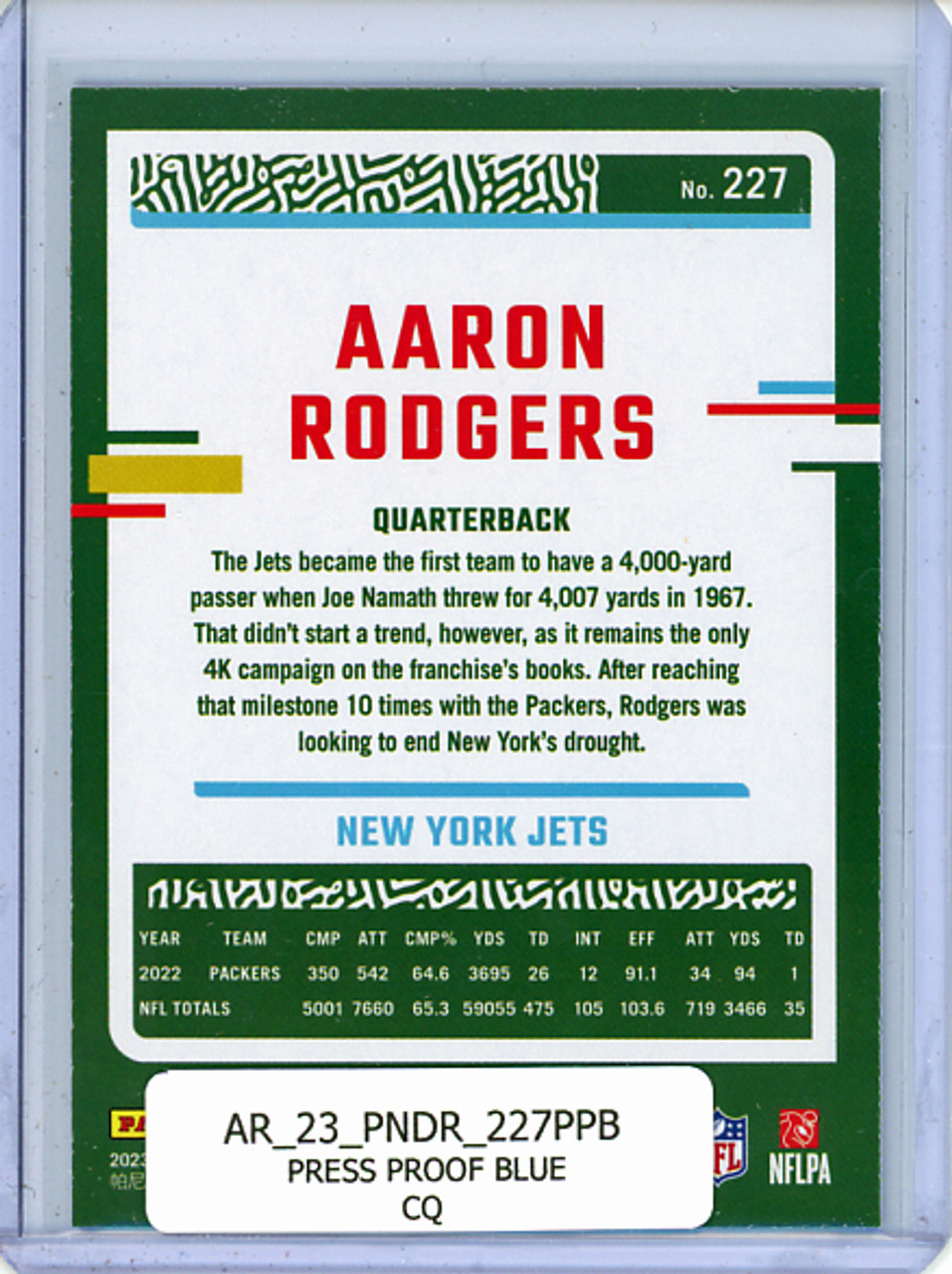 Aaron Rodgers 2023 Donruss #227 Press Proof Blue (CQ)