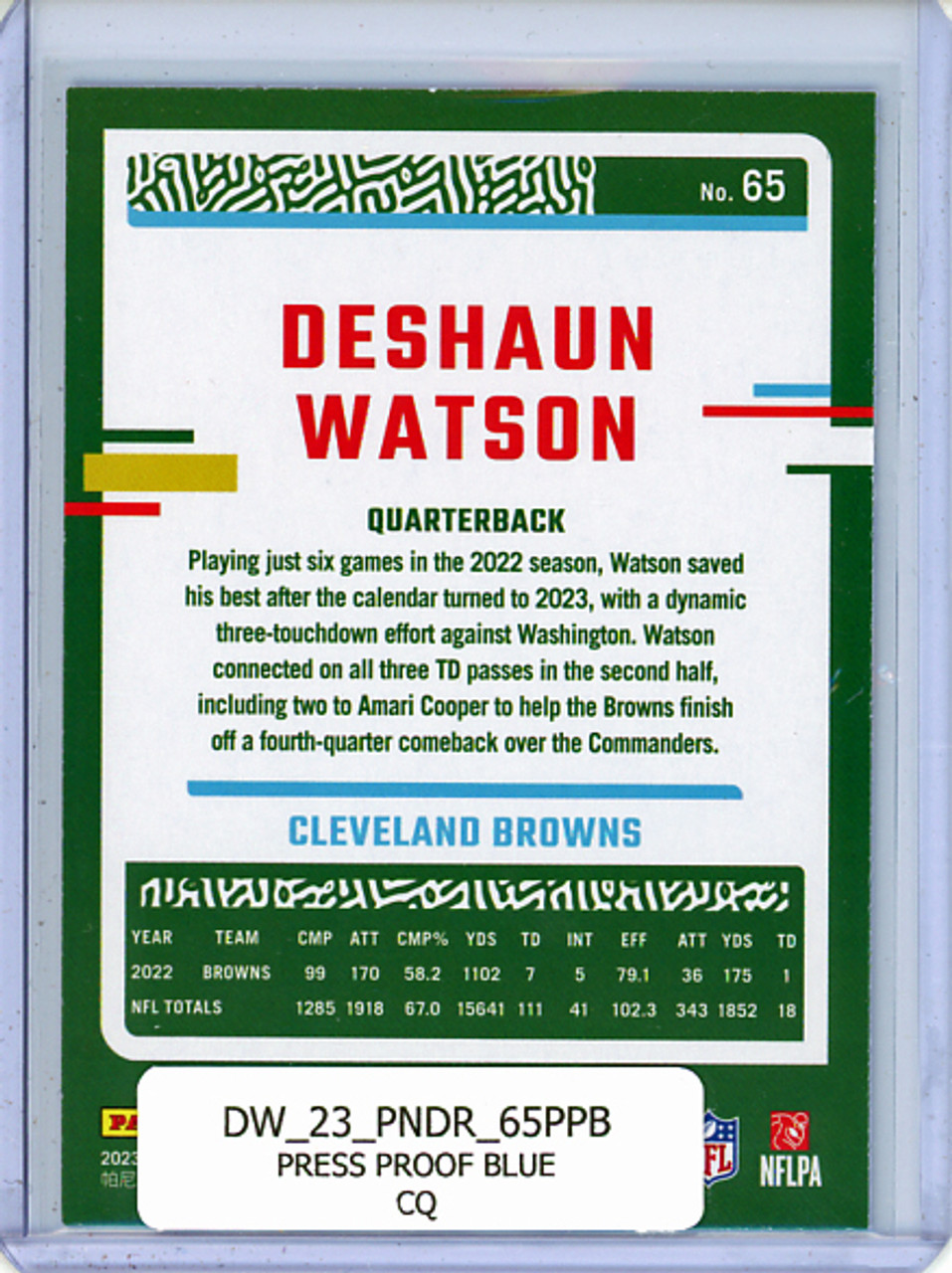 Deshaun Watson 2023 Donruss #65 Press Proof Blue (CQ)
