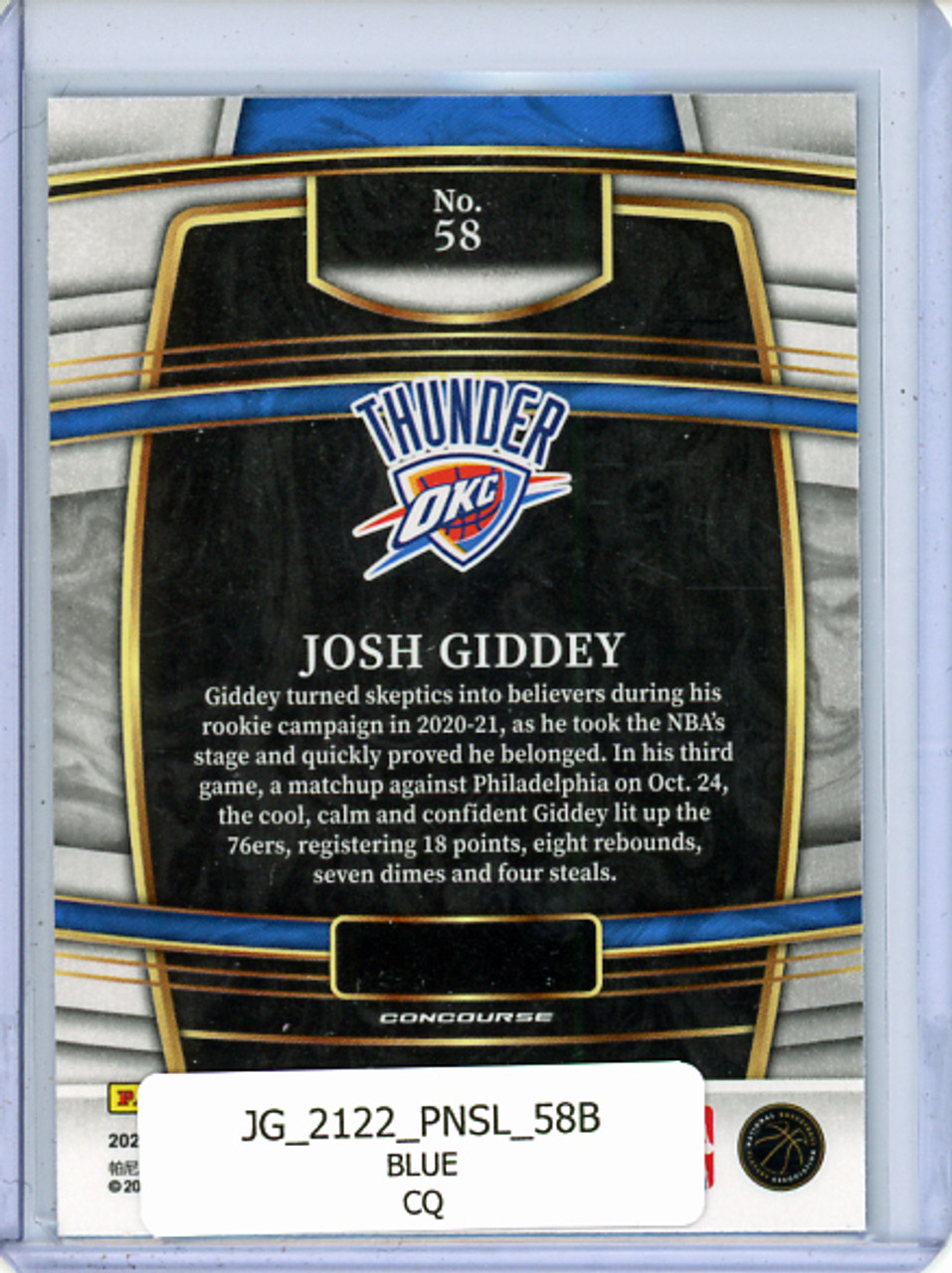 Josh Giddey 2021-22 Select #58 Concourse Blue (CQ)