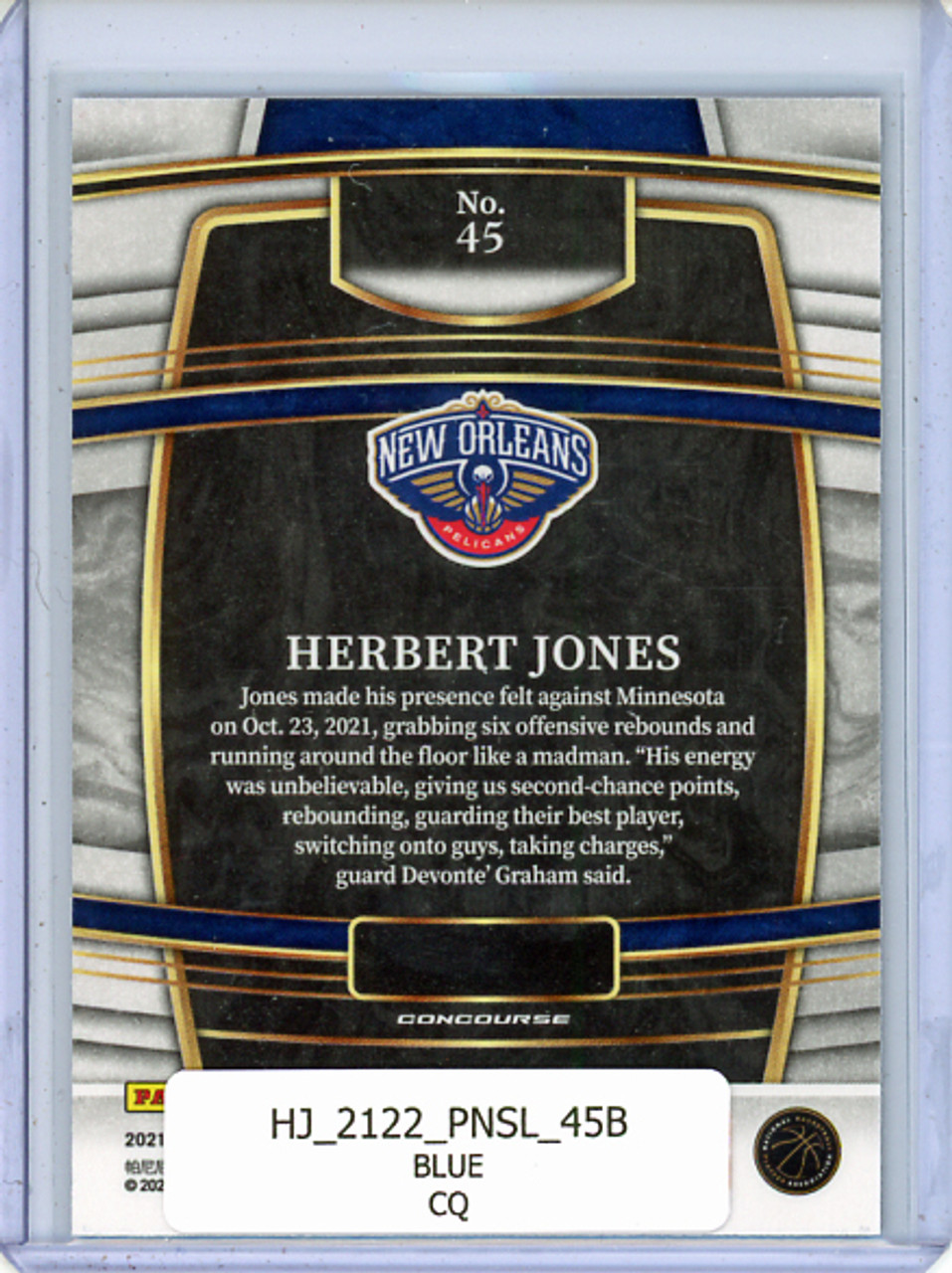 Herbert Jones 2021-22 Select #45 Concourse Blue (CQ)