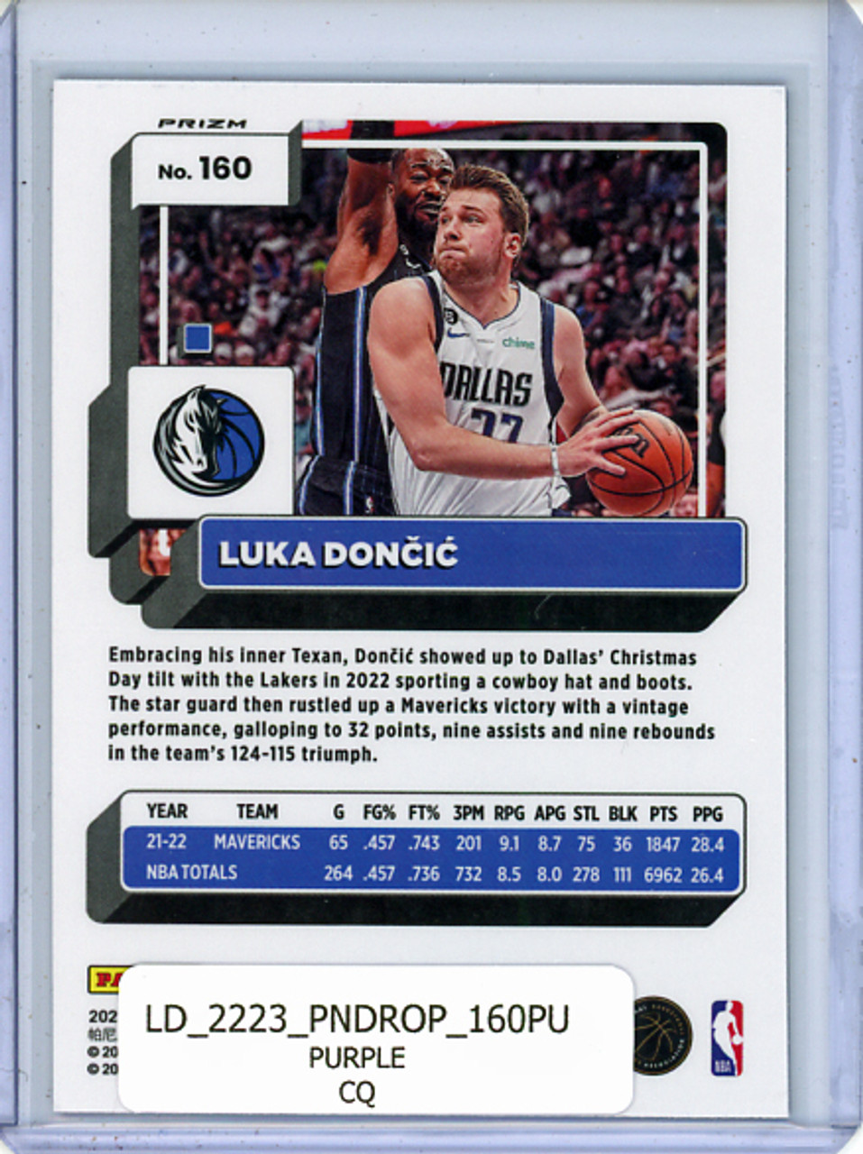 Luka Doncic 2022-23 Donruss Optic #160 Purple (CQ)