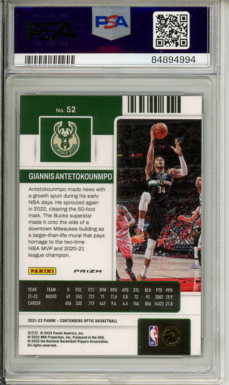 Giannis Antetokounmpo 2021-22 Contenders Optic #52 Black Pandora PSA 9 Mint (#84894994) (CQ)