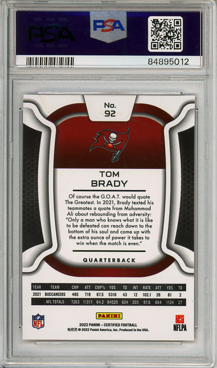Tom Brady 2022 Certified #92 Mirror Orange (#034/149) PSA 9 Mint (#84895012) (CQ)