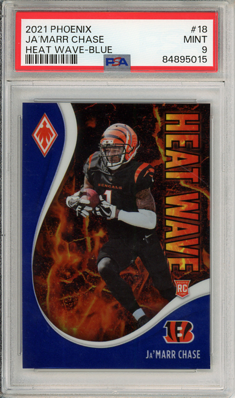 Ja'Marr Chase 2021 Phoenix, Heat Wave #18 Blue (#11/35) PSA 9 Mint (#84895015) (CQ)