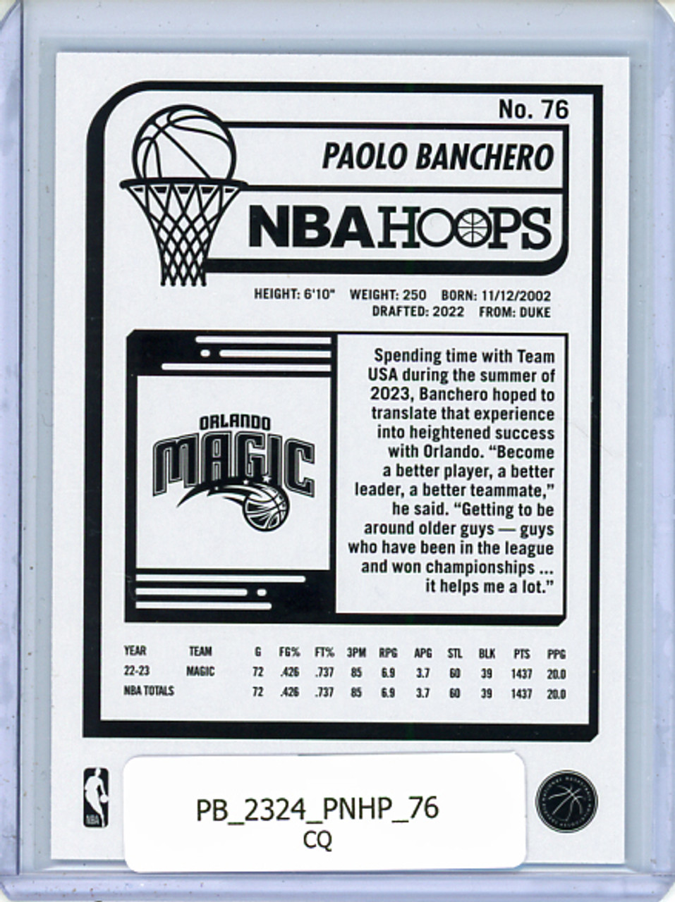 Paolo Banchero 2023-24 Hoops #76 (CQ)