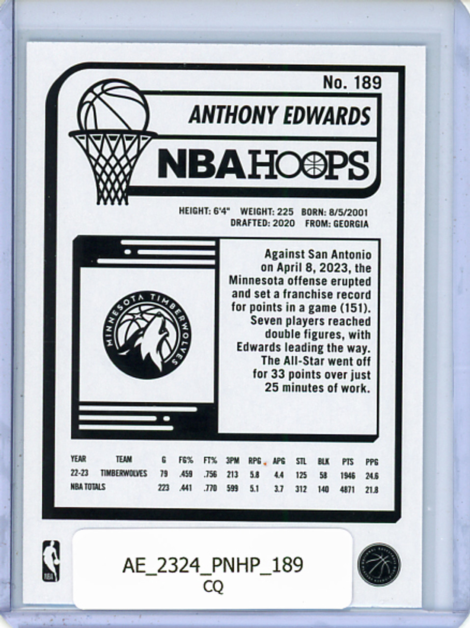 Anthony Edwards 2023-24 Hoops #189 (CQ)