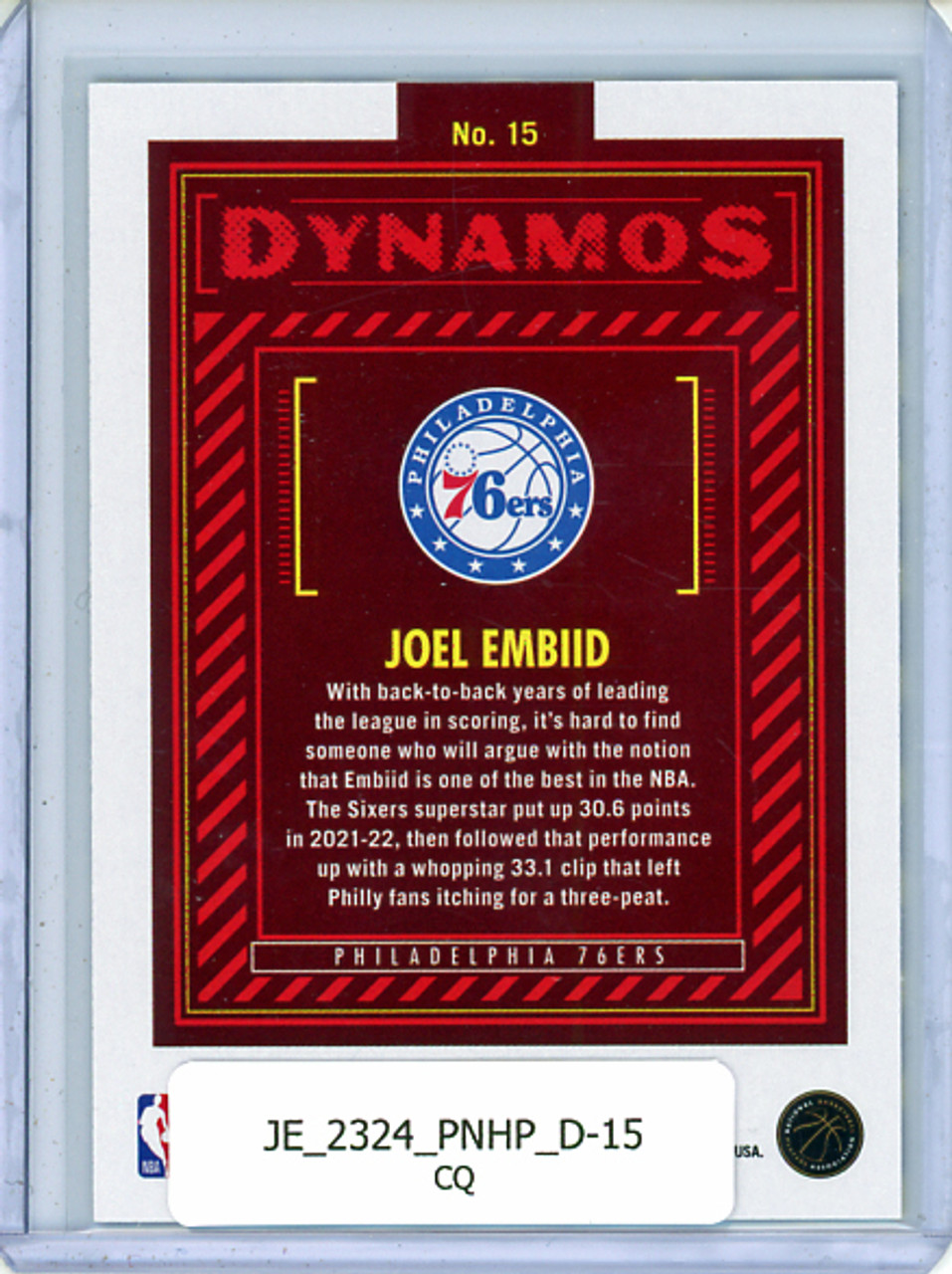Joel Embiid 2023-24 Hoops, Dynamos #15 (CQ)