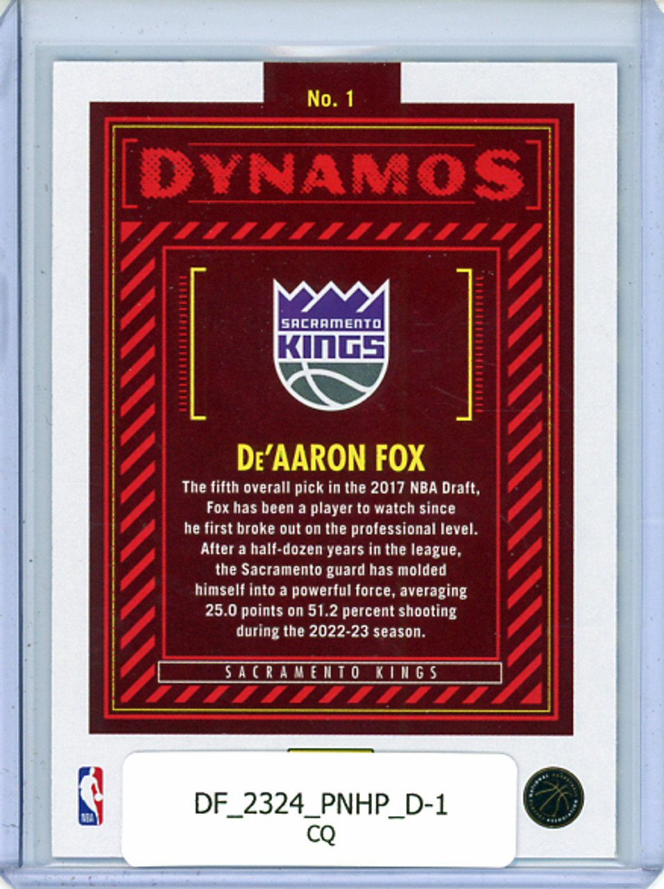 De'Aaron Fox 2023-24 Hoops, Dynamos #1 (CQ)