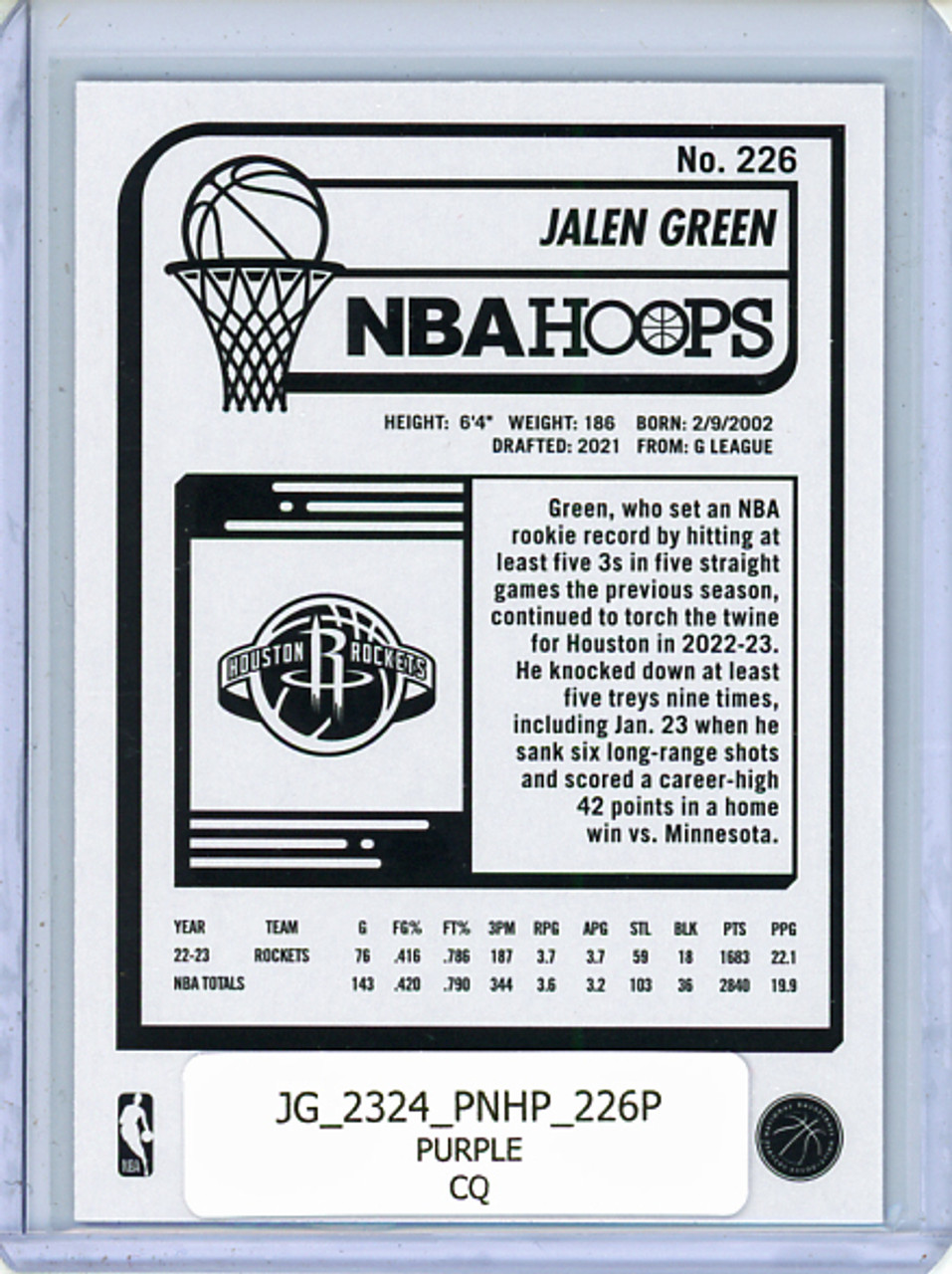 Jalen Green 2023-24 Hoops #226 Purple (CQ)