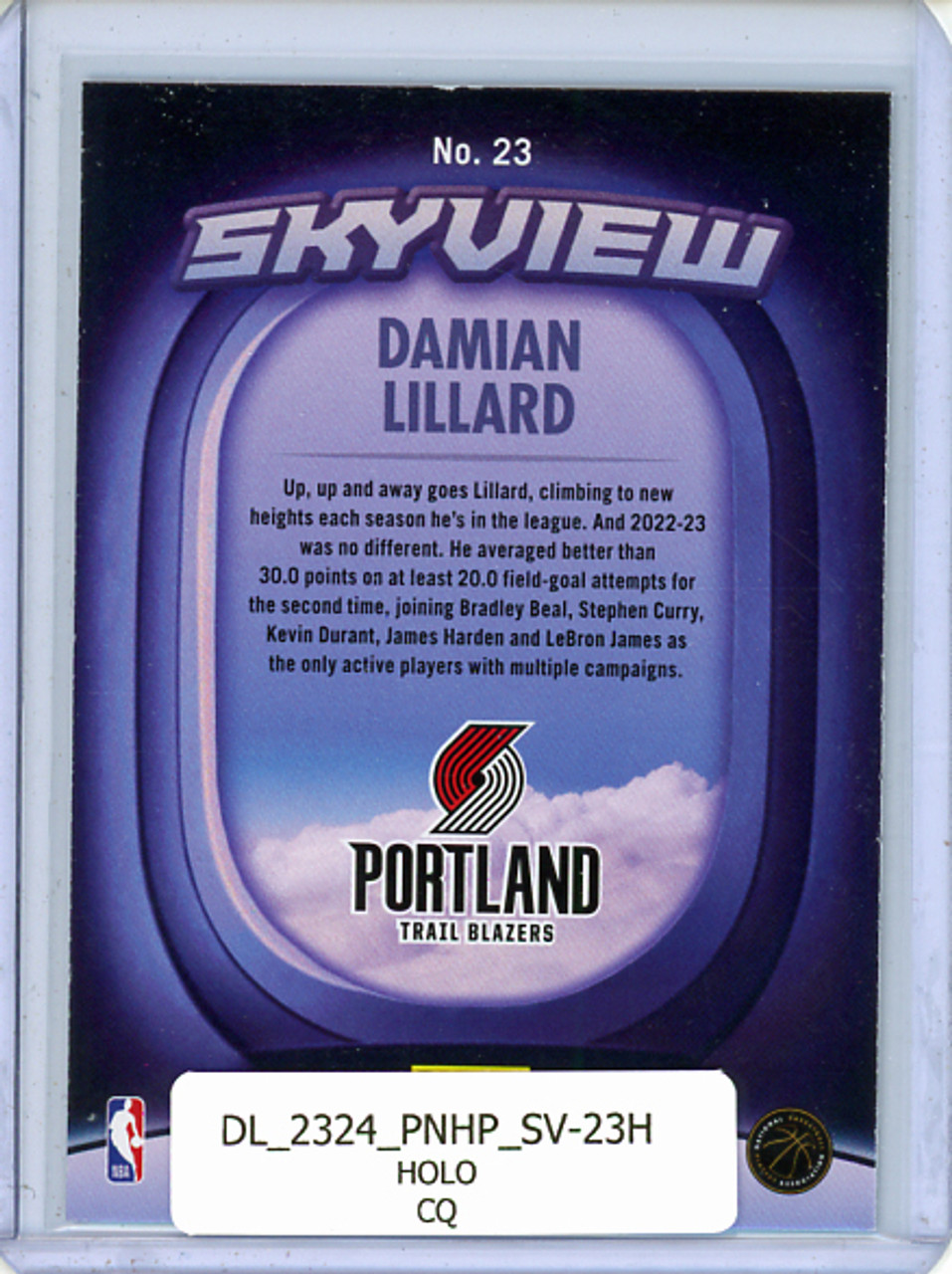 Damian Lillard 2023-24 Hoops, Skyview #23 Holo (CQ)