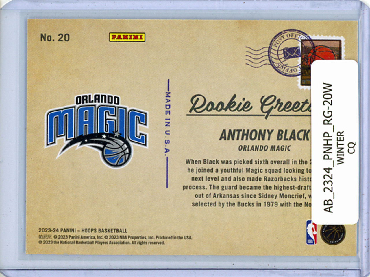 Anthony Black 2023-24 Hoops, Rookie Greetings #20 Winter (CQ)
