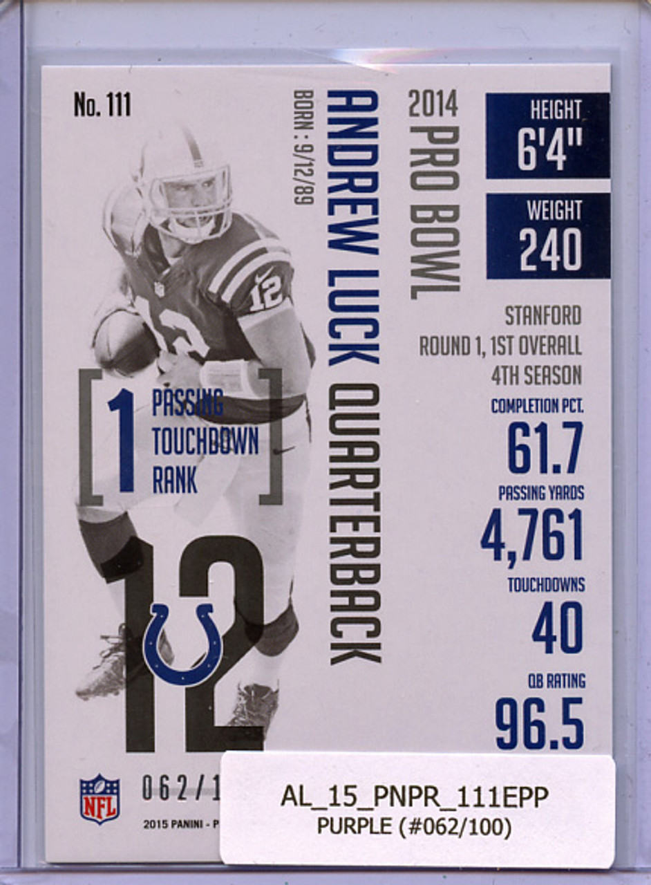 Andrew Luck 2015 Prestige #111 Extra Points Purple (#062/100)