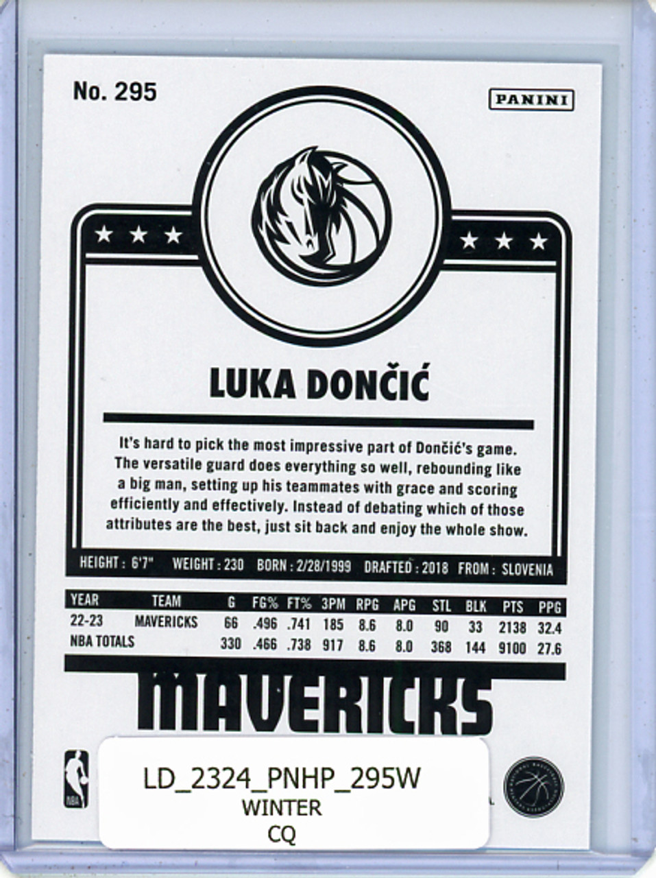 Luka Doncic 2023-24 Hoops #295 Tribute Winter (CQ)