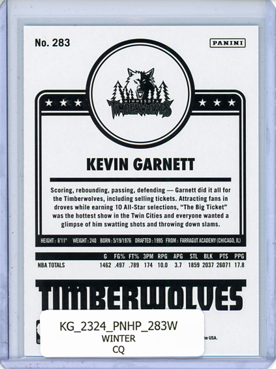 Kevin Garnett 2023-24 Hoops #283 Tribute Winter (CQ)