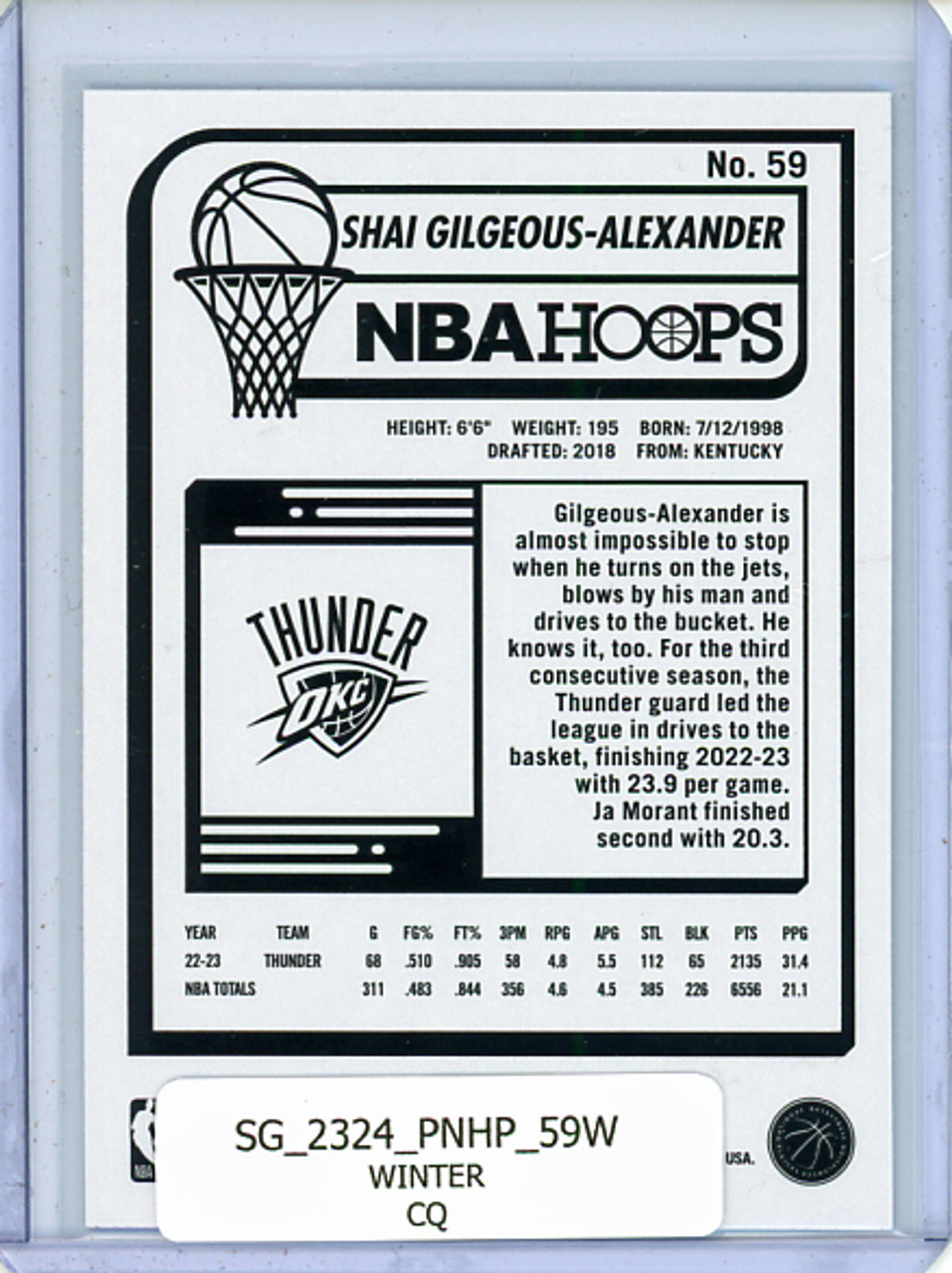 Shai Gilgeous-Alexander 2023-24 Hoops #59 Winter (CQ)