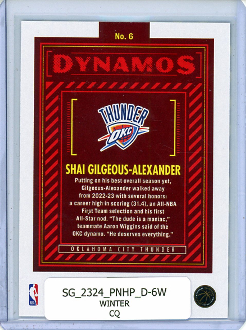 Shai Gilgeous-Alexander 2023-24 Hoops, Dynamos #6 Winter (CQ)