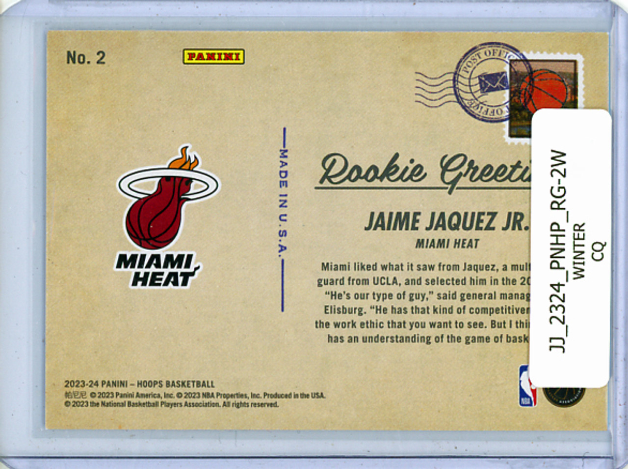 Jaime Jaquez Jr. 2023-24 Hoops, Rookie Greetings #2 Winter (CQ)