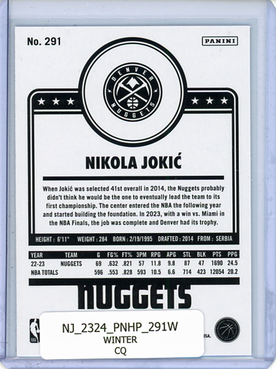 Nikola Jokic 2023-24 Hoops #291 Tribute Winter (CQ)