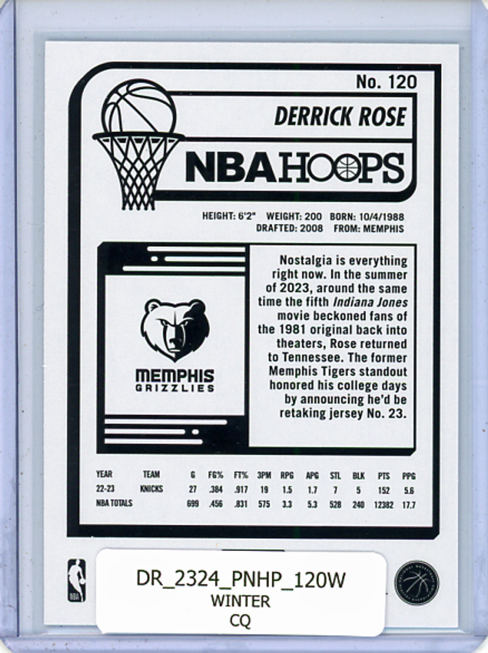 Derrick Rose 2023-24 Hoops #120 Winter (CQ)