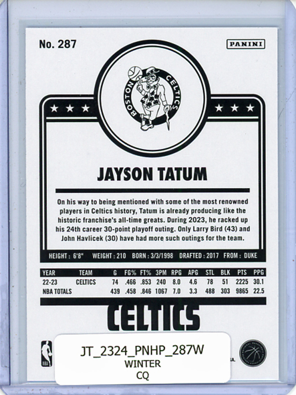 Jayson Tatum 2023-24 Hoops #287 Tribute Winter (CQ)