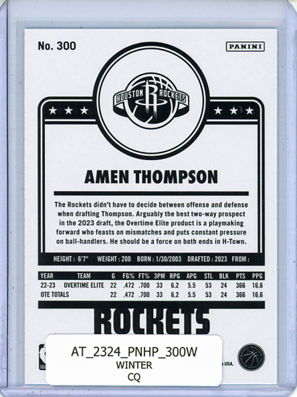 Amen Thompson 2023-24 Hoops #300 Tribute Winter (CQ)