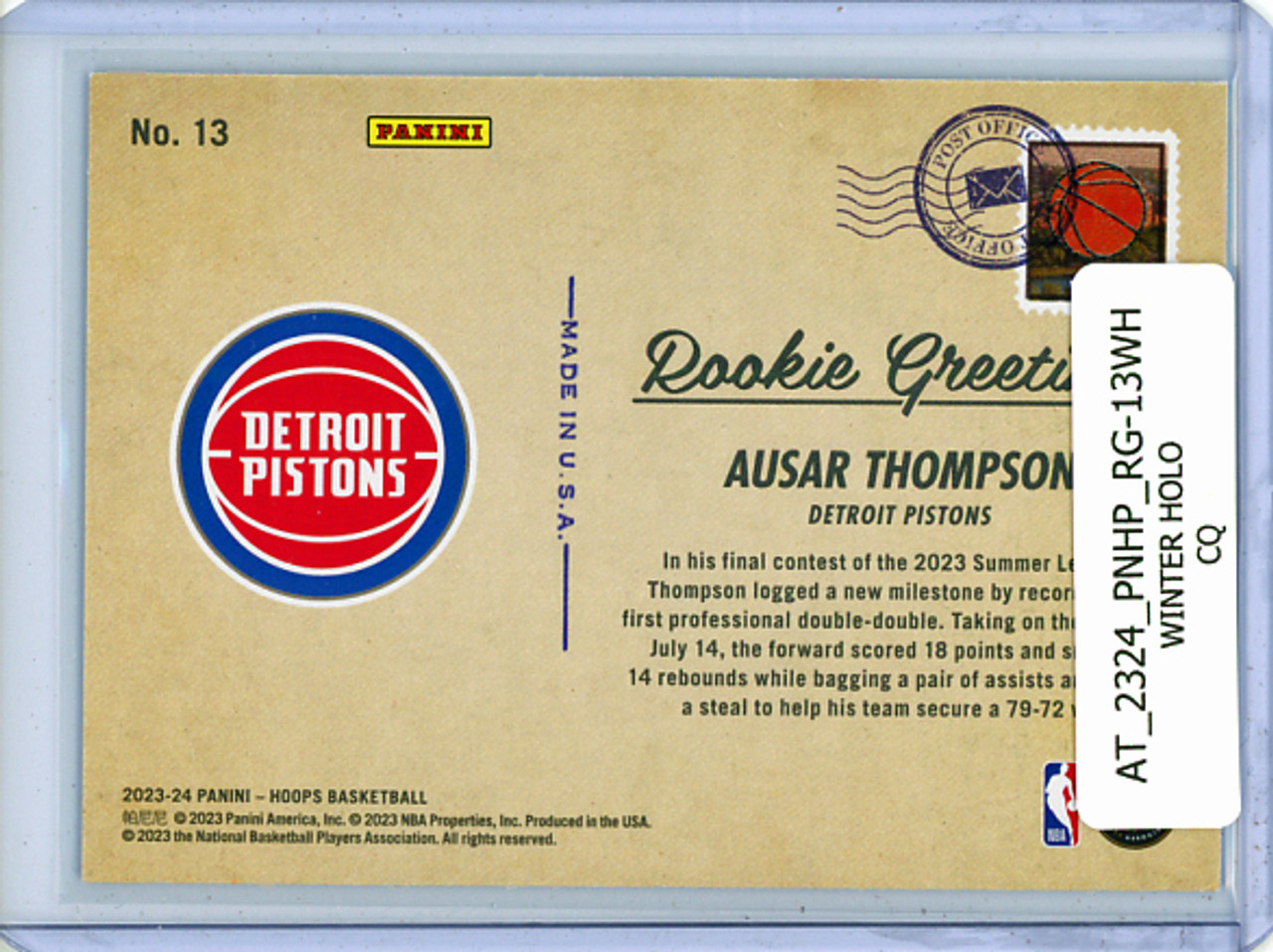 Ausar Thompson 2023-24 Hoops, Rookie Greetings #13 Winter Holo (CQ)