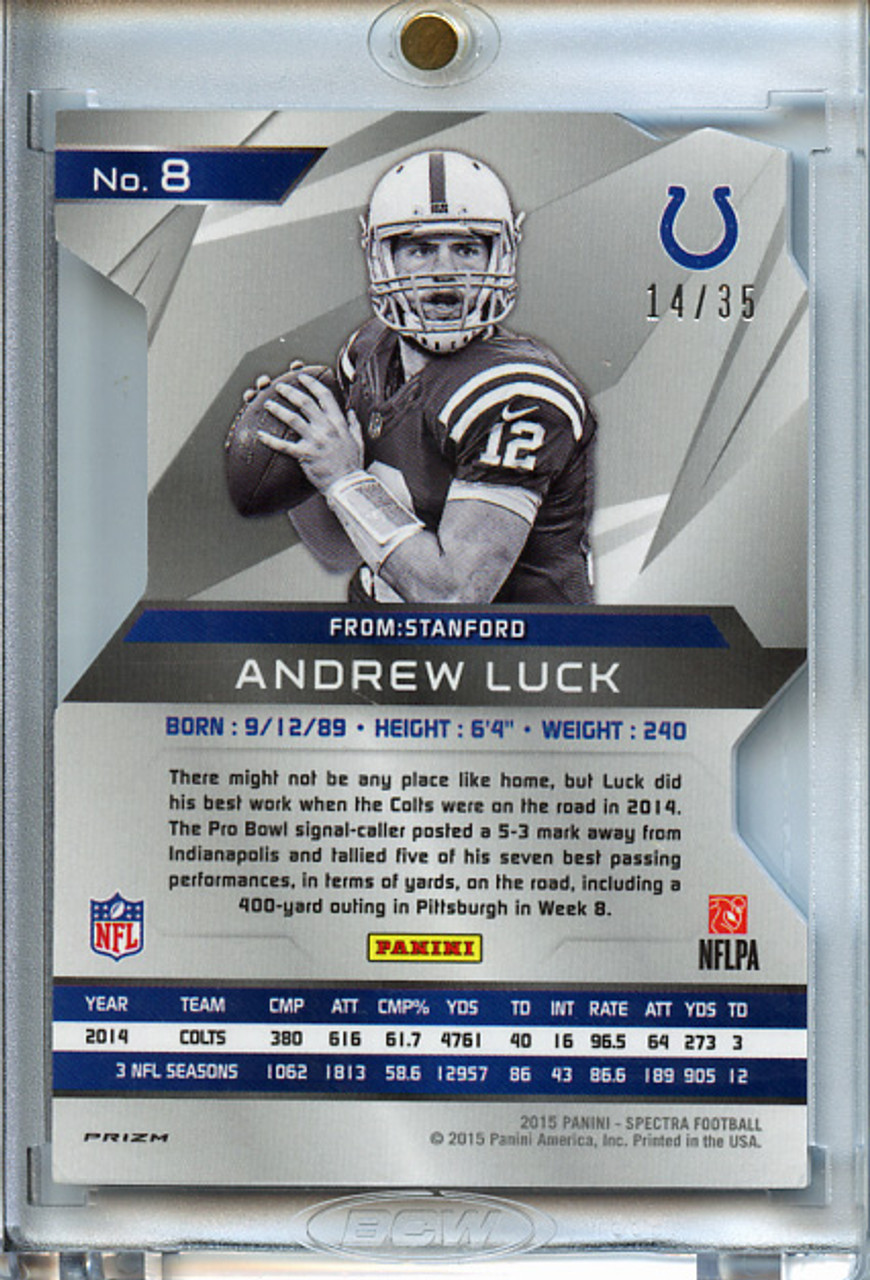 Andrew Luck 2015 Spectra #8 Neon Blue Die Cuts (#14/35) Blue Jersey