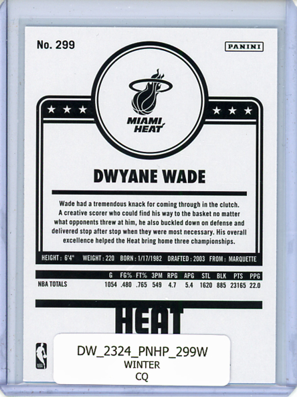 Dwyane Wade 2023-24 Hoops #299 Tribute Winter (CQ)