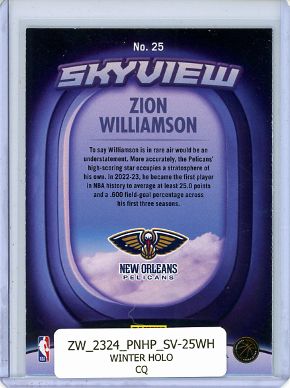 Zion Williamson 2023-24 Hoops, Skyview #25 Winter Holo (CQ)
