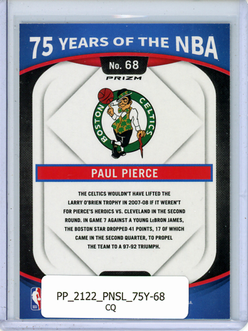 Paul Pierce 2021-22 Select, 75 Years of the NBA #68 (CQ)
