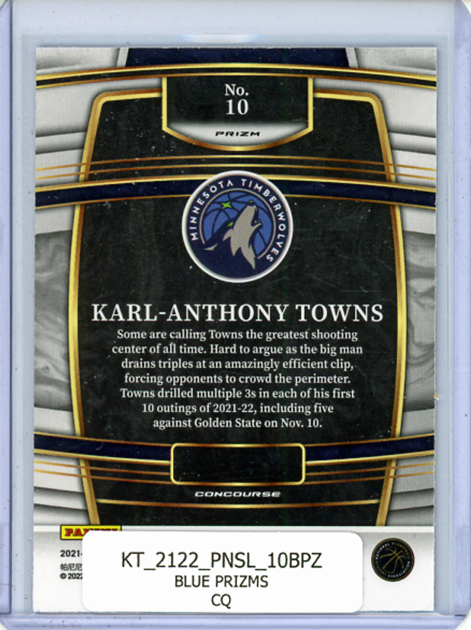 Karl-Anthony Towns 2021-22 Select #10 Concourse Blue Prizms (CQ)