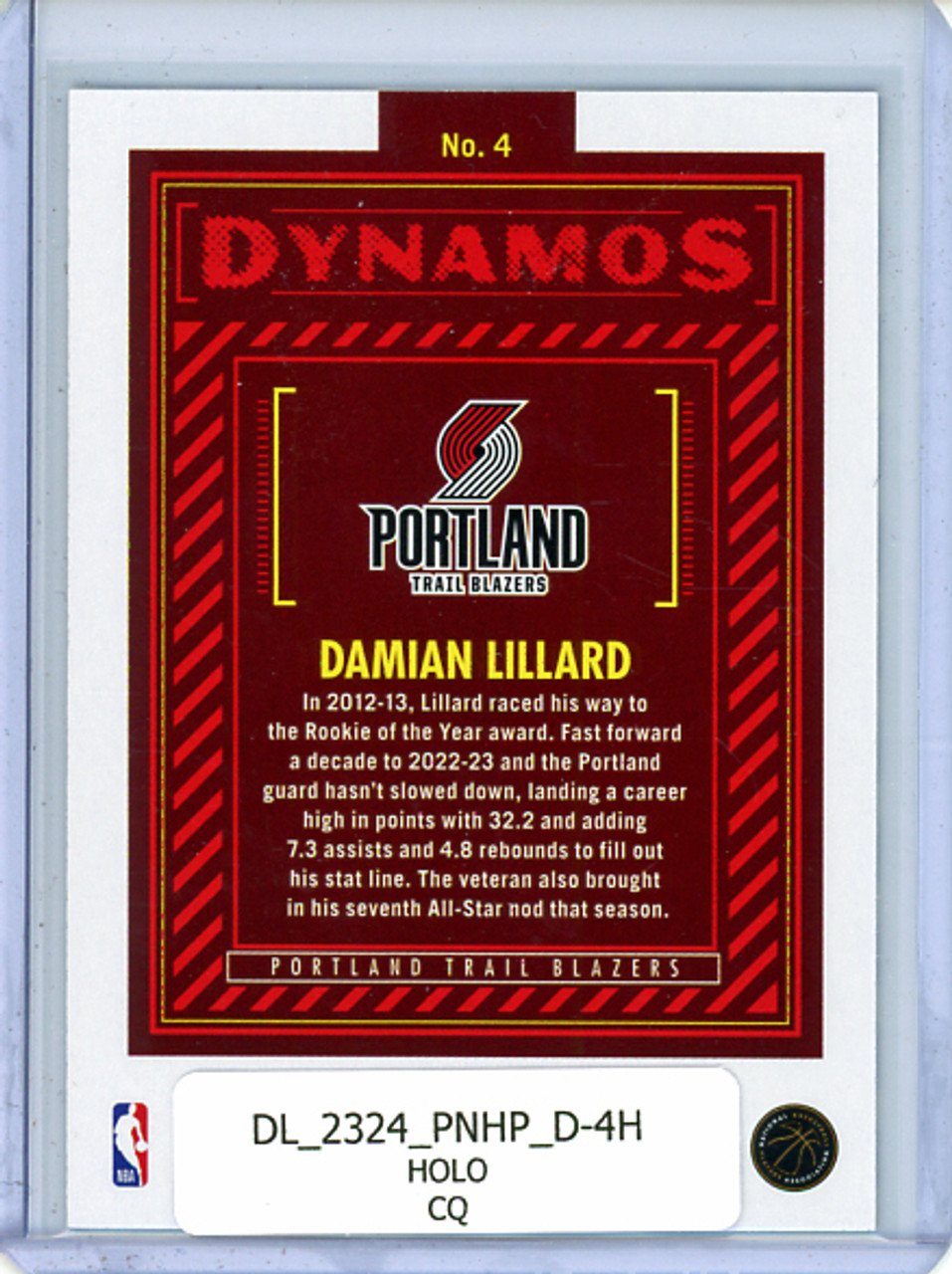 Damian Lillard 2023-24 Hoops, Dynamos #4 Holo (CQ)