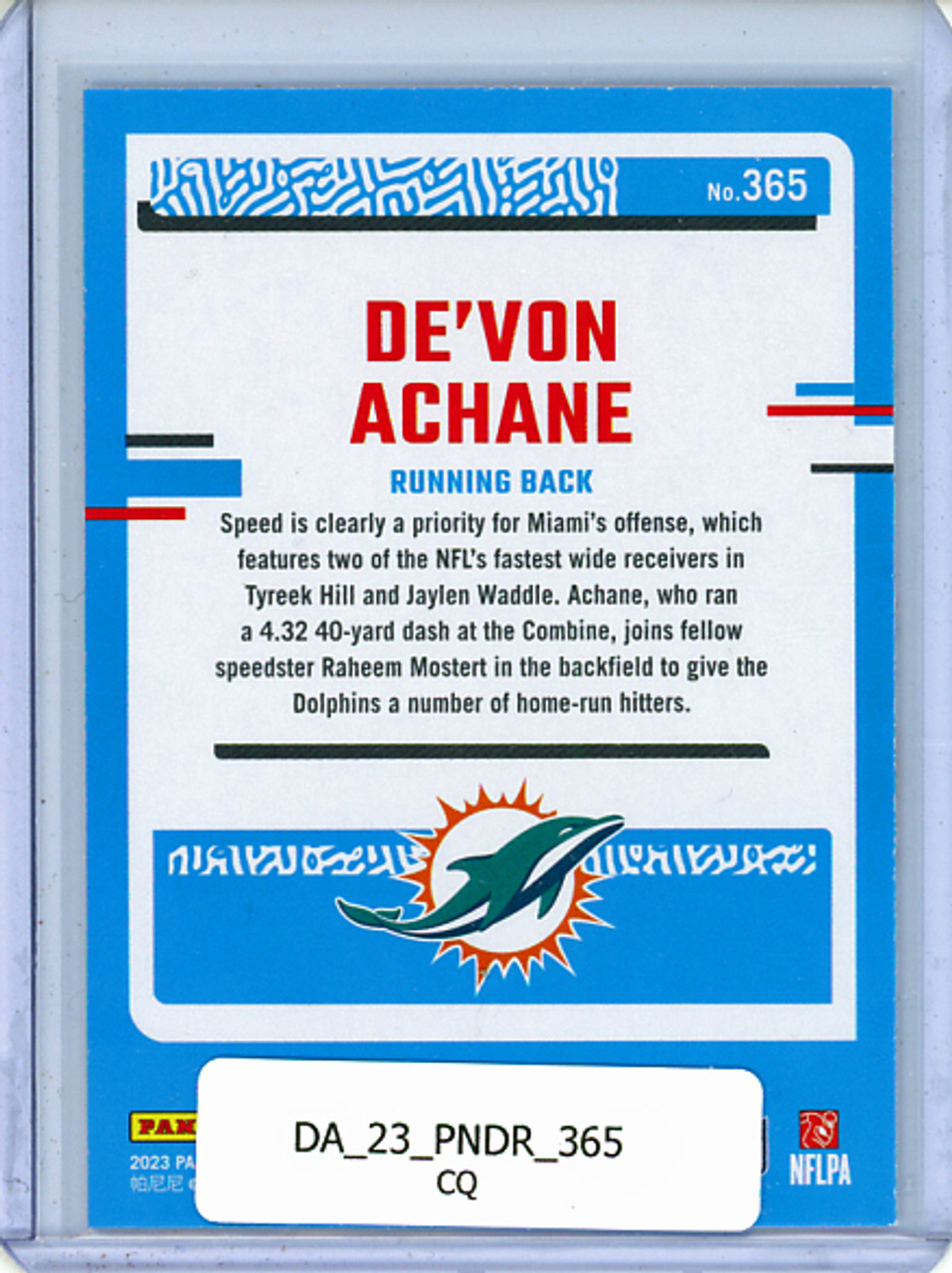 De'Von Achane 2023 Donruss #365 (CQ)