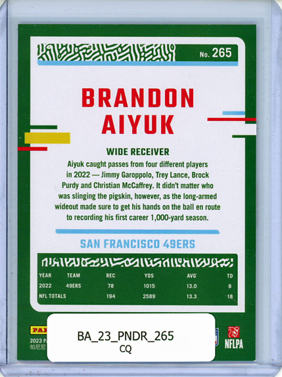 Brandon Aiyuk 2023 Donruss #265 (CQ)