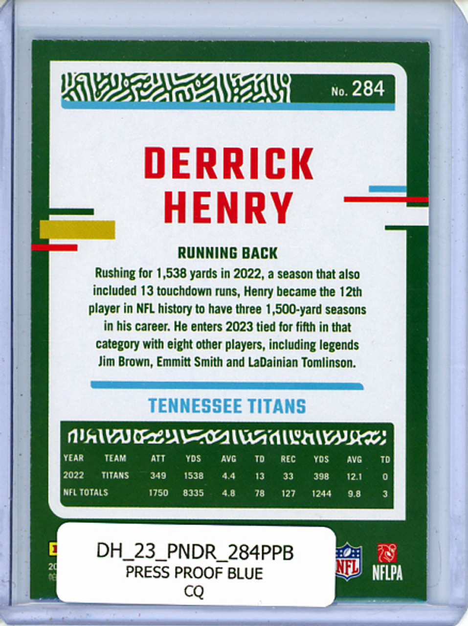 Derrick Henry 2023 Donruss #284 Press Proof Blue (CQ)