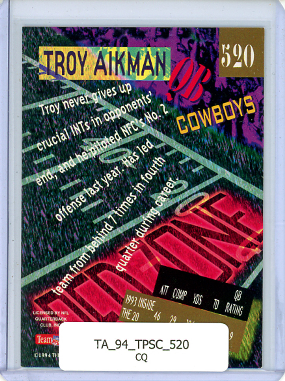 Troy Aikman 1994 Stadium Club #520 Red Zone (CQ)