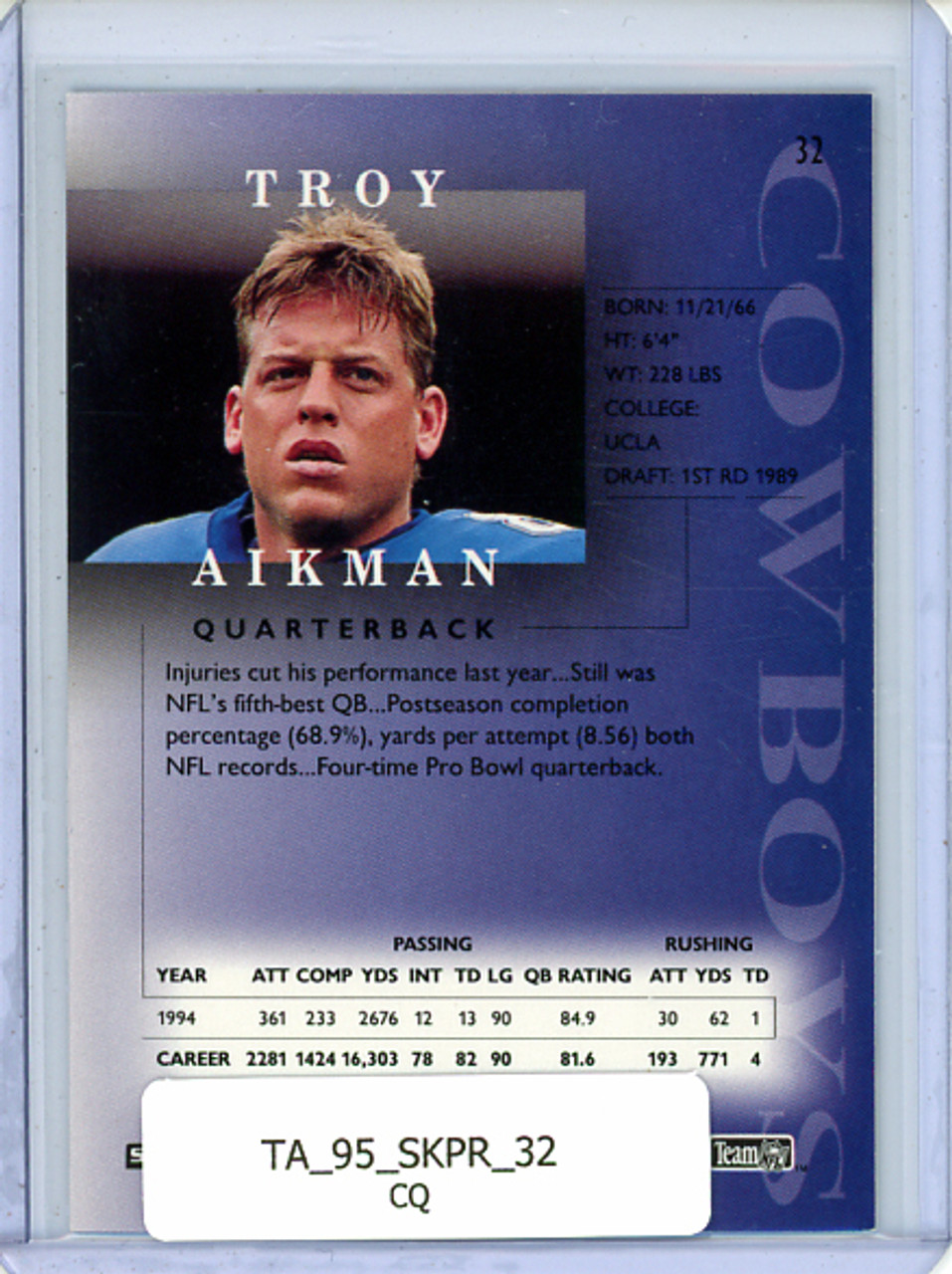 Troy Aikman 1995 Skybox Premium #32 (CQ)