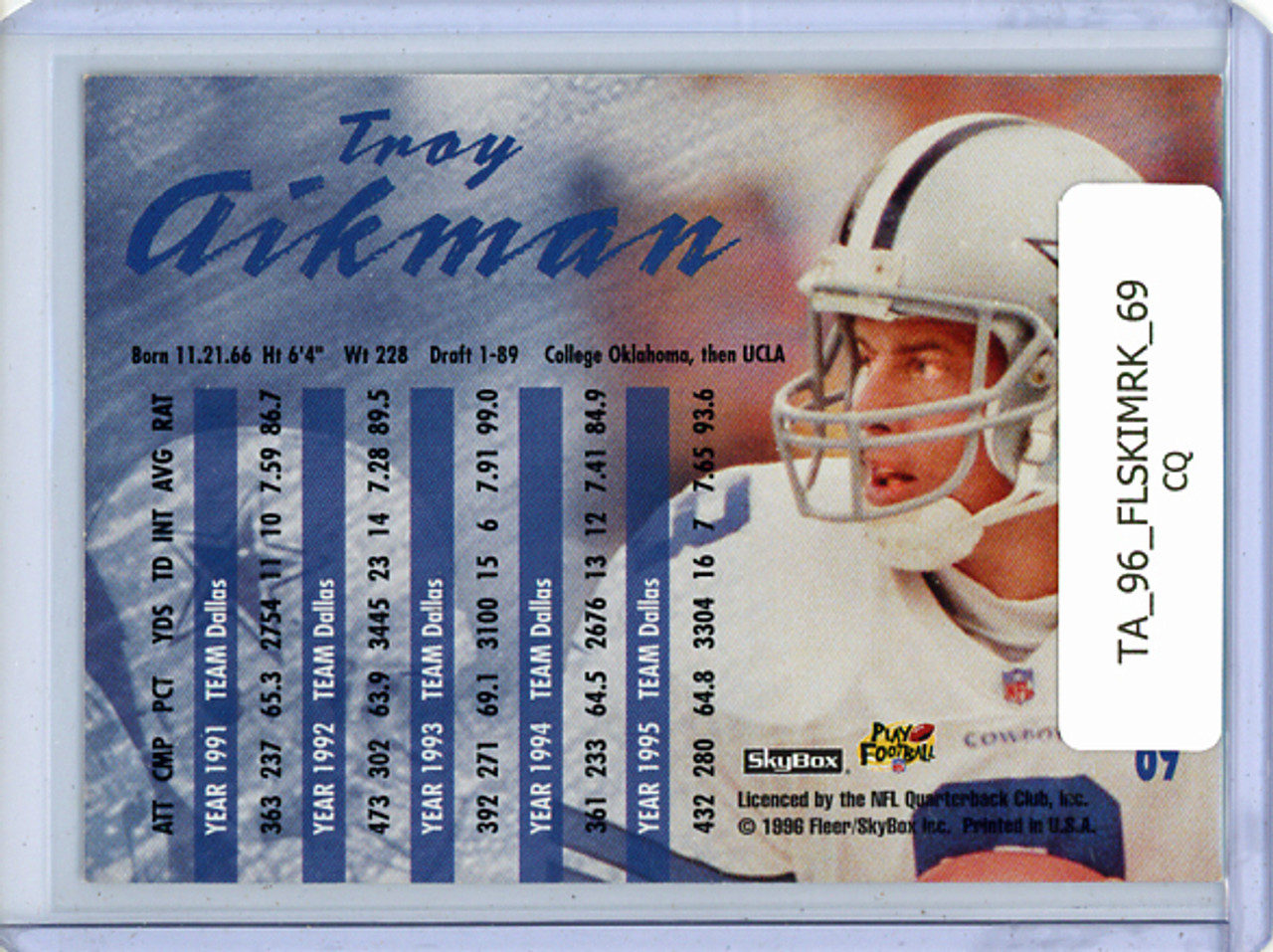Troy Aikman 1996 Skybox Impact Rookies #69 All-Time Impact Rookie (CQ)
