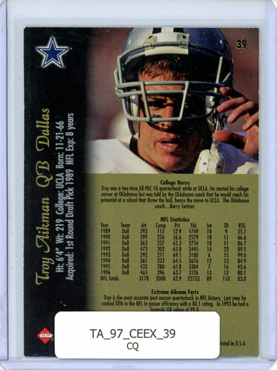 Troy Aikman 1997 Collector's Edge Extreme #39 (CQ)