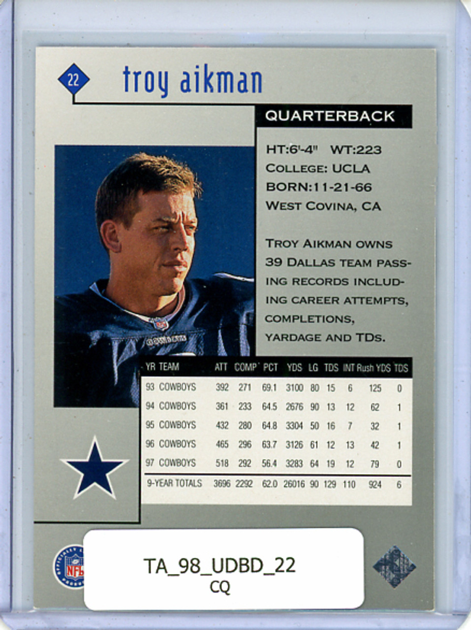 Troy Aikman 1998 Black Diamond #22 (CQ)