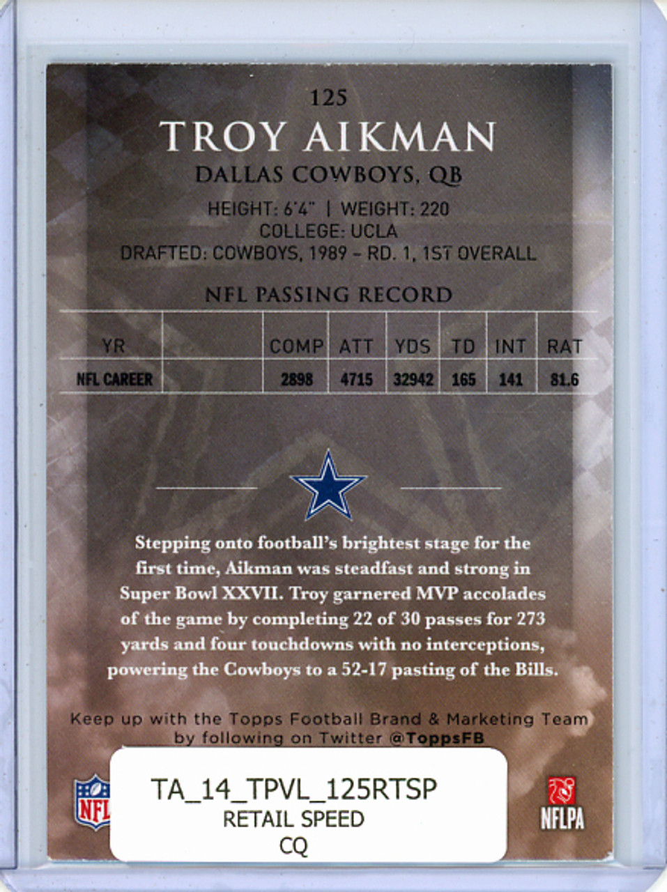 Troy Aikman 2014 Valor #125 Retail Speed (CQ)