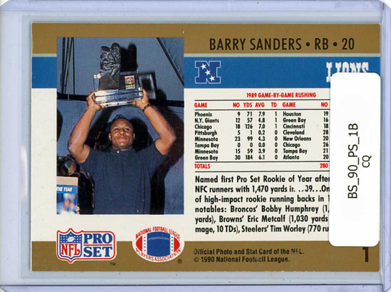 Barry Sanders 1990 Pro Set #1B - Holding Trophy on Back (CQ)