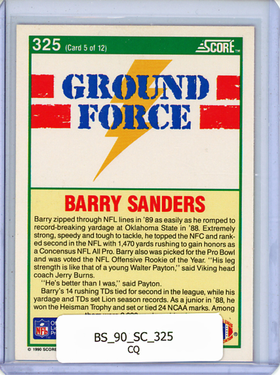 Barry Sanders 1990 Score #325 Ground Force (CQ)