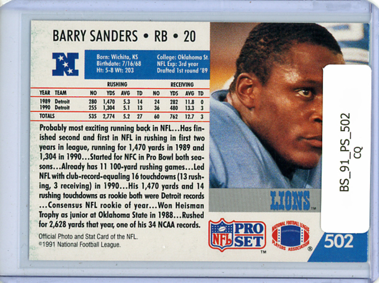 Barry Sanders 1991 Pro Set #502 (CQ)