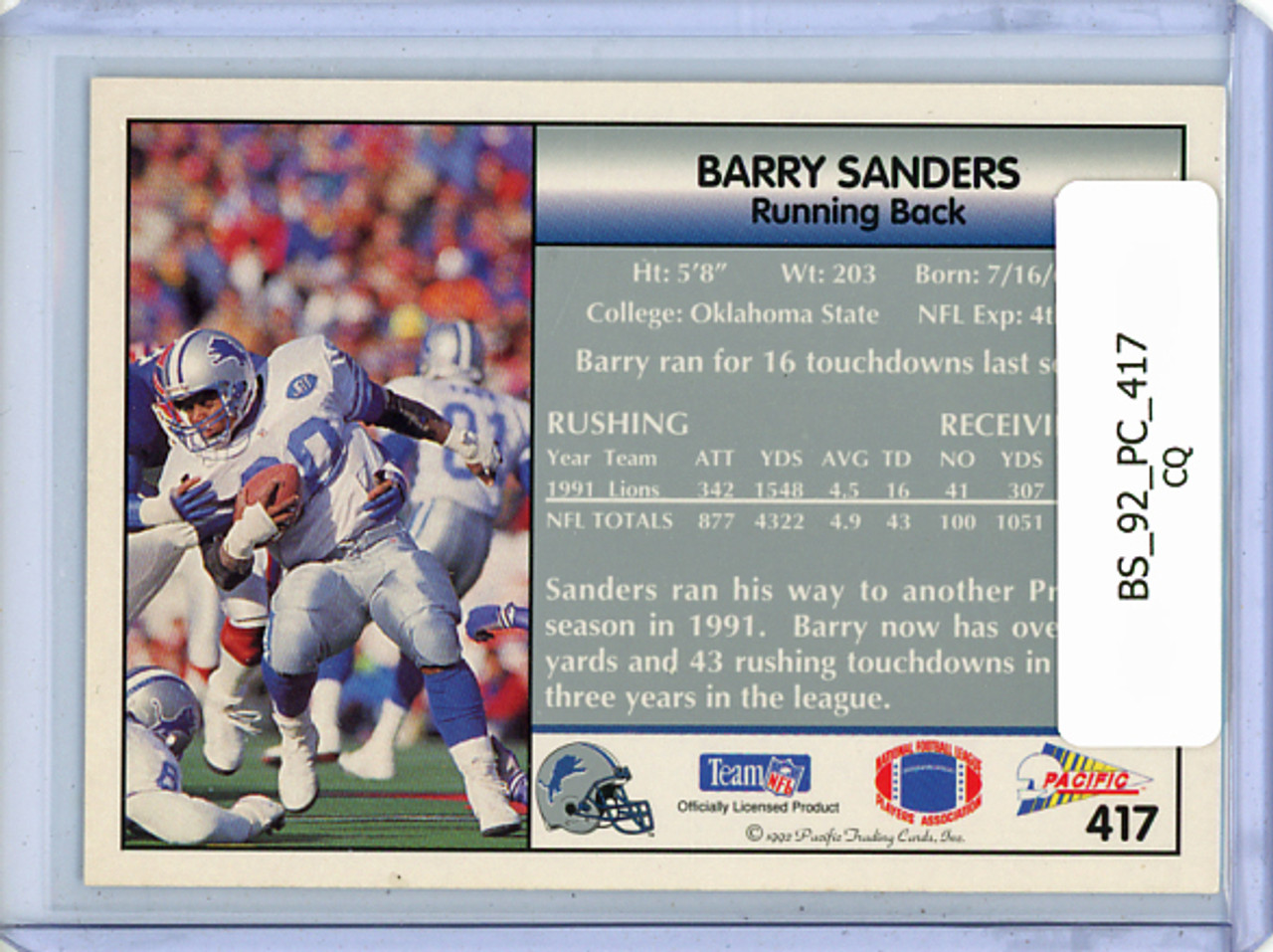 Barry Sanders 1992 Pacific #417 (CQ)