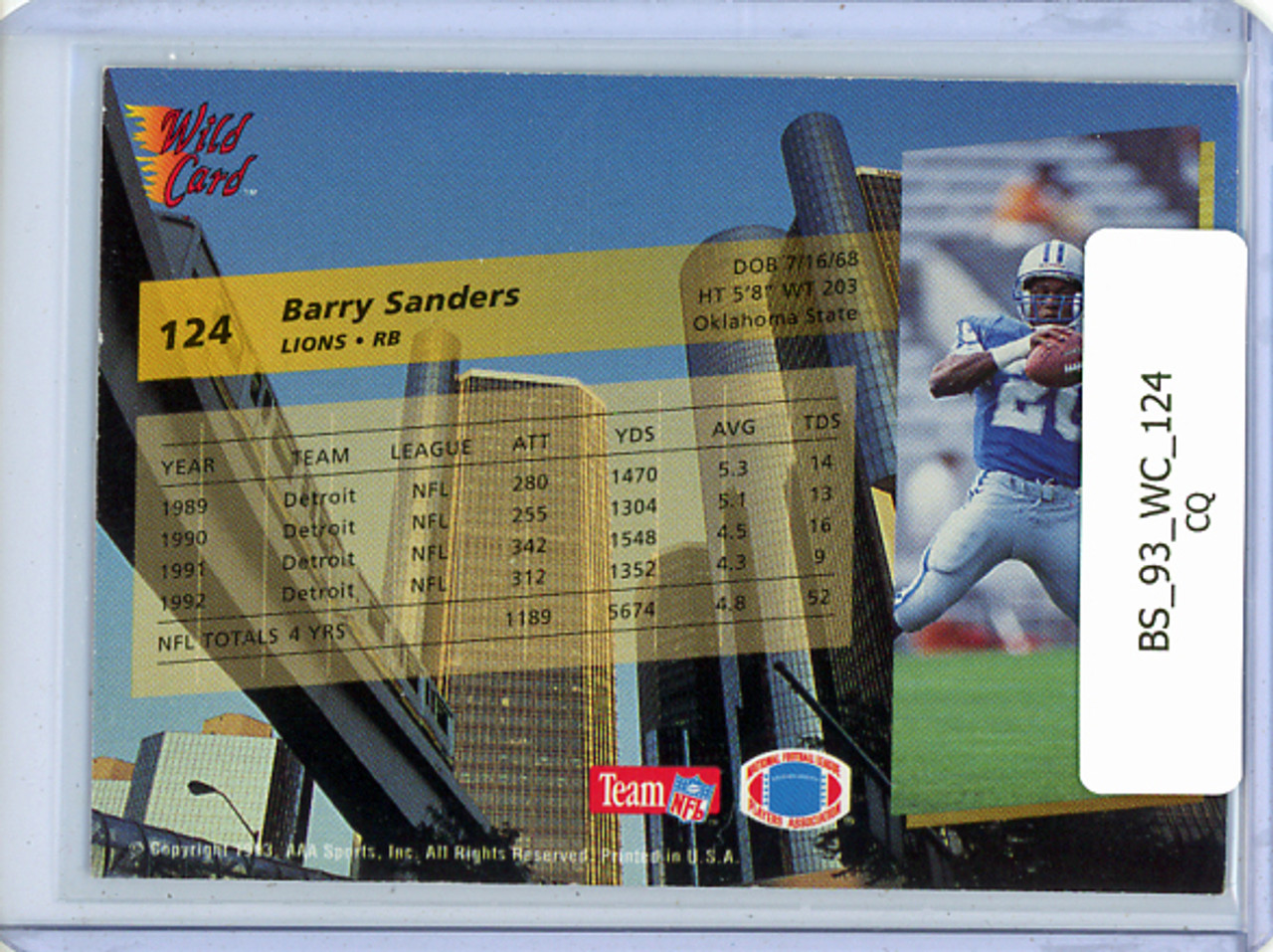 Barry Sanders 1993 Wild Card #124 (CQ)